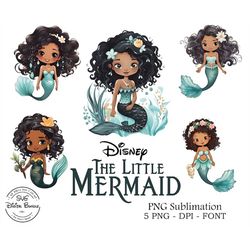 Little Mermaid Png Bundle, Black little Mermaid Png, watercolor, Black Girl Magic, Princess, Princess Birthday Png, merm