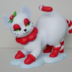Junipurr Cat with candy cane Furry figure Adult fursona statue