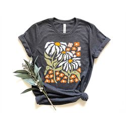 Flowers Tshirt, Boho Wildflowers Floral Nature Shirt, Tee, Comfort Colors, Garment Dyed, Boho, Oversized, Vintage, Art N