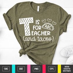 T is for Teacher Svg, Back To School Svg, T is for Taco Cut File, Funny Teacher Saying Png, 1st Day of School Quote for