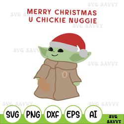 Merry Christmas Svg, Chickie Nuggie Christmas Svg Chicken Nugget Baby Yoda Cute Svg