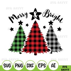 Merry And Bright Svg, Buffalo Plaid Christmas Tree Svg, Xmas Saying Svg