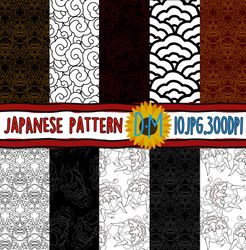 Seamless Japanese Line Pattern Digital Papers -  Background