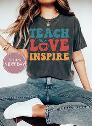 Retro Teacher Comfort Colors Shirt, Teacher Tshirt, Teach Love Inspire Shirt, New Teacher Gift, Back to School Shirt, Te