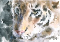 Watercolor artwork painting Little tiger