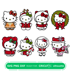 Christmas Hello Kitty Bundle Svg, Merry Christmas Svg, Santa Claus Svg, Cricut, Silhouette Cut Files