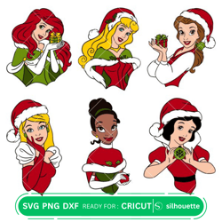 Christmas Princesses Bundle Svg, Christmas Svg, Disney Christmas Svg, Santa Claus Svg, Cricut, Silhouette Vector Cut