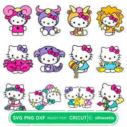 Hello Kitty Zodiac SVG Bundle Svg, Horoscope Svg, Astrology Svg, Cricut, Silhouette Vector Cut Files
