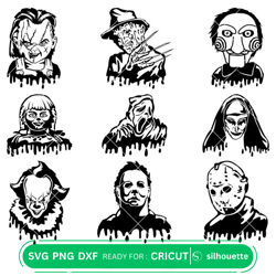 Horror Characters Drip Svg Bundle, Instant Download, Bundle For Cricut, Silhouette Vector SVG PNG DXF Cut Files