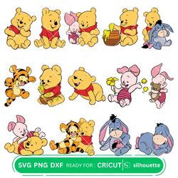 Layered Baby Pooh Svg Bundle, Instant Download, Bundle For Cricut, Silhouette Vector SVG PNG DXF Cut Files