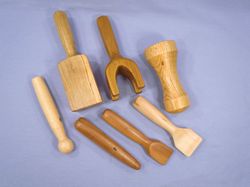 Set of 7 Tok Sen Massage Tools (Hammer, Catapult, Wedge x2, Stick, Ball Stick, Dumbbell ), Thai Massage Wooden Tools