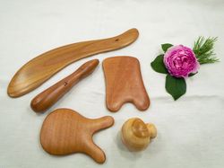 Set of 5 Gua Sha Massage Wooden Tool, Wooden Massage for Face, Neck, Hands, Body and Legs, Thai Massage