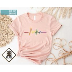 Pride Rainbow Heartbeat Shirt, Pride Heart Shirt, LGBT Shirt, LGBT Shirt Gift, Pride Shirt Women, Pride Gift, Rainbow EC