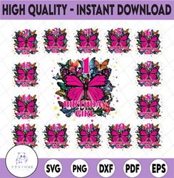 Personalized Butterflies Birthday Girls Png, Birthday Numbers Png, Pink Butterfly Family Bundle Png, Digital Download