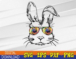 Sunglass Bunny Face Tie Dye Happy Easter Day Svg, Eps, Png, Dxf, Digital Download