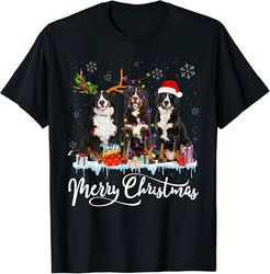 Merry Christmas Bernese Mountain Santa Reindeer Light Xmas T Shirt