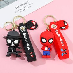 Disney Marvel Cartoon Anime Spider-Man Silicone Keychain Cute Doll Red or Black Spiderman Superhero Key Holder