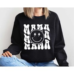 Retro Mama Sweatshirt, Aesthetic Mama Shirt, Boho Smiley Face Mama Shirt, Mother's Day Shirt, Bohemian Clothing, Gift Fo