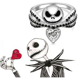 Disney Jack Skull Ring The Nightmare Before Christmas Black Enamel Crystal Charm Rings Halloween Jewelry
