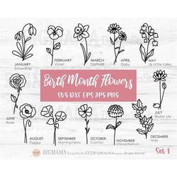 Birth Month Flowers Svg,Wildflower,Birthday Flower,bundle,DXF,Botanical,Floral,Daisy,Rose,Poppy,PNG,Cricut,Silhouette,In