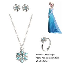 Disney Frozen Necklace Earring Ring Set Anime Cartoon Prince Elsa Anna Snow White Jasmine Cinderella Ring Party