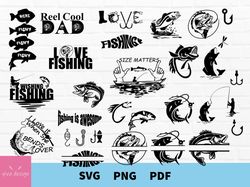 fishing bundle svg, fishermansvg,fishing svg, fish svg, fishing hook svg, fish monogram svg, split fish svg, bass fish s