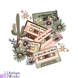 Vintage Inspired Concert Country Music Cassettes PNG File