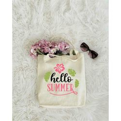 Hello Summer Tote Bag, Book Bag, Personalized Tote, Beach Lover Tote Bag, Shopping Tote Bag, Summer Trip Bag, Vacation T