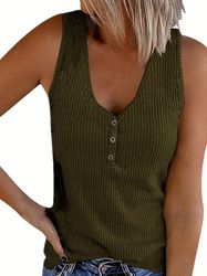 Solid Front Tank Top Casual V Neck Sleeveless Top Women's Clothing
