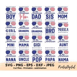all american family png svg bundle, all american girl png svg, all american mama png svg, all american boy, all american