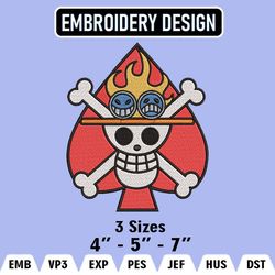Portgas D Ace Embroidery Designs, Ace Embroidery Files, One Piece Machine Embroidery Pattern, Digital Download