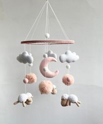 baby mobile pink sheep. crib mobile moon and clouds mobile