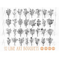 Bouquet svg bundle | flowers svg png hand drawn | floral svg | wildflowers svg | minimalist bouquet svg | botanical svg