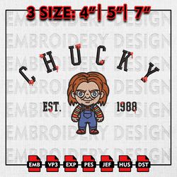 Chucky Est Embroidery files, Horror Characters Embroidery Designs, Halloween Machine Embroidery Pattern