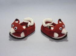 Crochet baby booties, Handmade cute foxes toddler shoes, Warm slippers, Soft newborn footwear, Gender reveal party gift