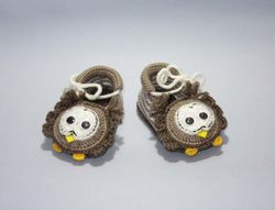 Crochet baby booties, Handmade cute owls toddler shoes, Warm slippers, Soft newborn footwear, Gender reveal party gift