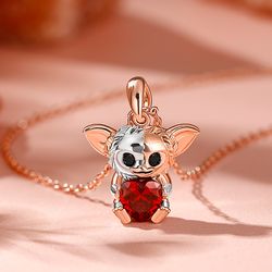 Little Monster Pendant Necklace Women's Fashion Heart-shaped Crystal Jewelry
