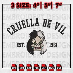 Cruella de Vil Est Halloween Embroidery files, Disney Halloween Embroidery Designs, Halloween Machine Embroidery Pattern