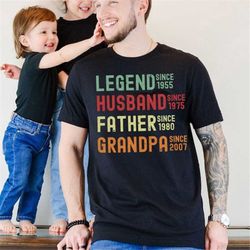Personalized Grandpa Shirt for Father's Day Gift, Husband Father Grandpa Legend, Custom Dates Tee for Papa, Funny Dad Bi