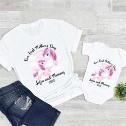 Our First Mother's Day Shirt, Mothers Day Matching Shirt, Unicorn Mama & Baby Shirt, Mother's Day Mommy And Baby Outfit,