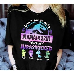 Personalized Mamasaurus Shirt For Mom, Custom Dinosaur Mom Kids Tee, Gift From Son Daughter, Mother's Day Birthday Gift