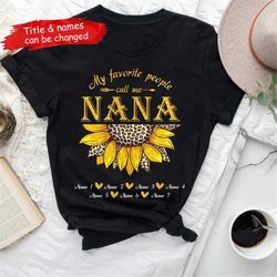 personalized grandchildren grandma shirt, leopard butterfly sunflowers nana shirt, custom kids name shirt, gifts for nan