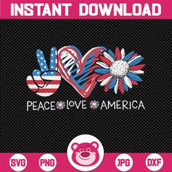 Peace Love America Daisy 4th July Patriotic US American Flag Svg, Independence Day Png, Usa Flag Sunflower Png, Digital
