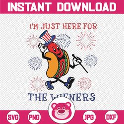 Funny Hot Dog I'm Just Here For The Wieners 4Th Of July Svg, Hot Dog Lover America Flag Png Svg, Independence Day