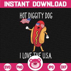 4th July Hot Diggity Dog USA Flag Funny Hotdog Svg, Hot Diggity Dog America Flag Svg, Independence Day Png, Digital