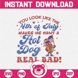 You Look Like 4th Of July Makes Me Want A Hot Dog Real Bad Svg, 4th of July Svg, Patriotic Retro Hot Dog,  Independence