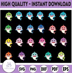 23 Baby Sharks Bundle Character With Many Colors SVG,Png,Shark's friends svg, Pink Fong svg, Family shark svg, dxf, eps