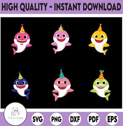 6 Family Sharks Birthday Character with Friends bundle SVG,Png,Shark's friends svg, Pink Fong svg, Family shark svg, dxf