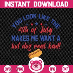 You Look Like 4th Of July Makes Me Want A Hot Dog Real Bad Svg, 4th of July Hot Dog Svg, Independence Day Png, Digital
