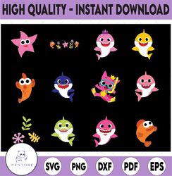 6 Family Sharks Character with Pink Pong and Friends bundle SVG,Png,Shark's friends svg, Pink Fong svg, Family shark svg